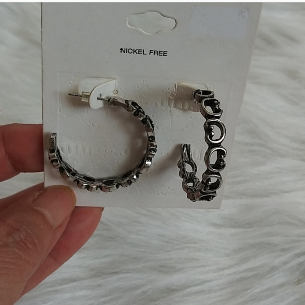 Heart Design Silver Toned Hoop Earrings